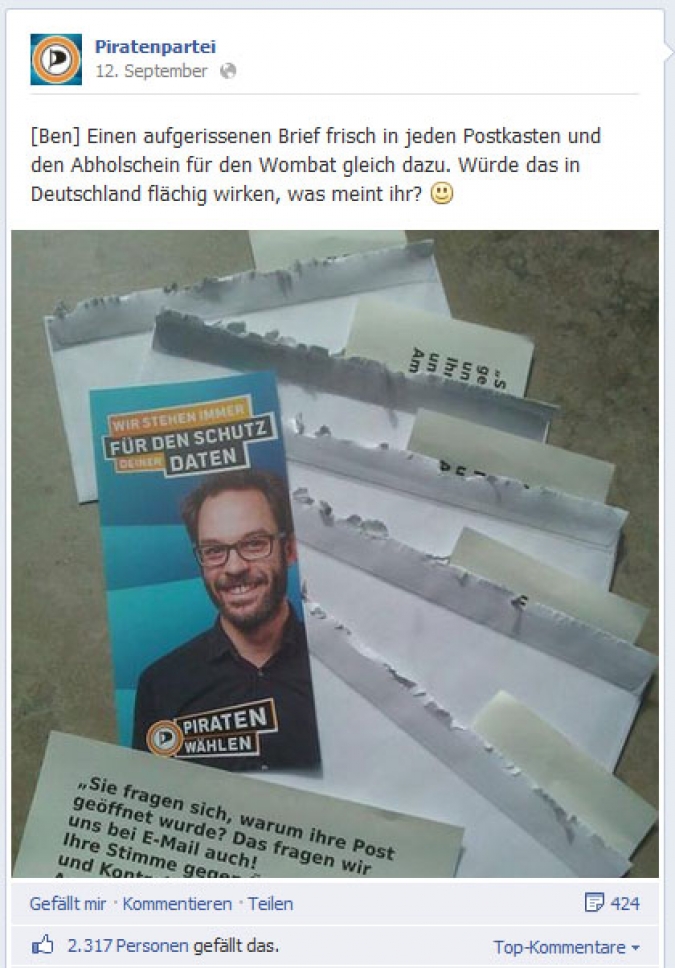Facebook Page Analyse Parteien Wahlkampf 2013 Anzahl Fanwachstum Piratenpartei