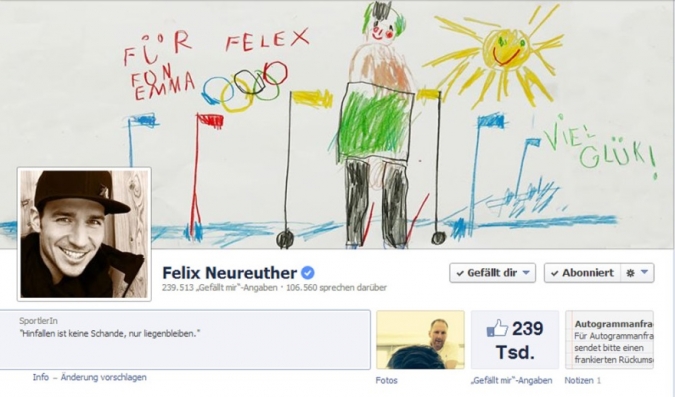 Die Olympischen Winterspiele in Sotschi 2014 und Social Media – Felix Neureuther Facebook Site während den Olympischen Winterspielen